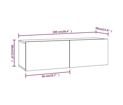 vidaXL sienas TV skapīši, 4 gab., koka krāsa, 100x30x30 cm