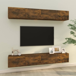 Sienas Tv Skapīši, 4 Gab., Koka Krāsa, 100X30X30 Cm Vidaxl