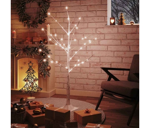 vidaXL mākslīgais bērzs, balts, 48 silti baltas LED, 120 cm