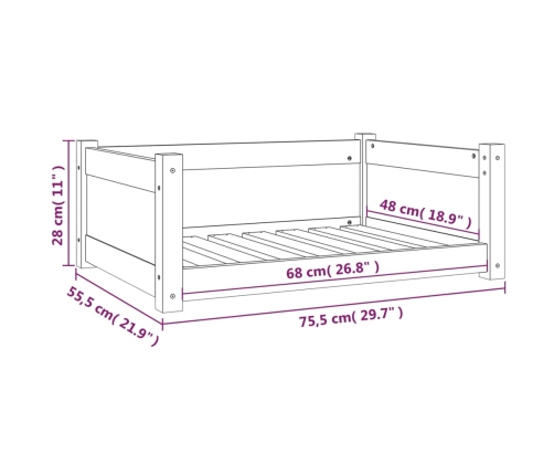 vidaXL suņu gulta, 75,5x55,5x28 cm, priedes masīvkoks