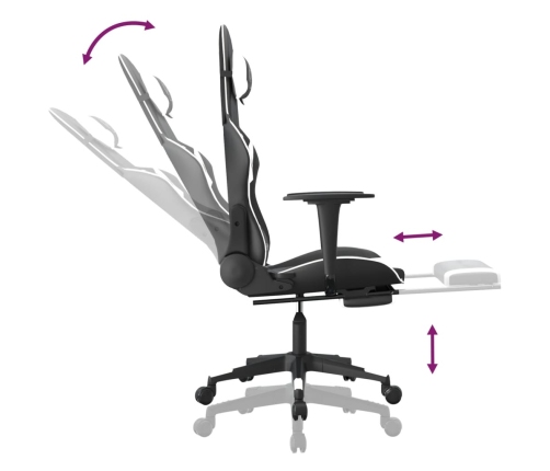 vidaXL masāžas datorkrēsls ar kāju balstu, melna un balta mākslīgā āda