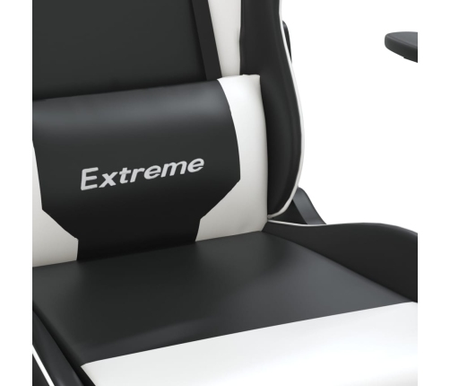 vidaXL masāžas datorkrēsls ar kāju balstu, melna un balta mākslīgā āda