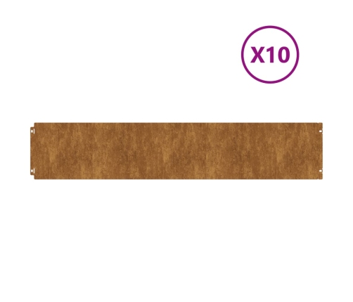 vidaXL zālāju apmales, 10 gab., 20x103 cm, elastīgs kortena tērauds