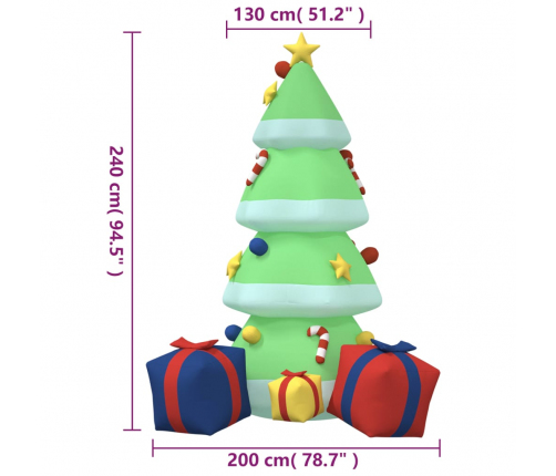 vidaXL piepūšama Ziemassvētku egle, LED, 240 cm