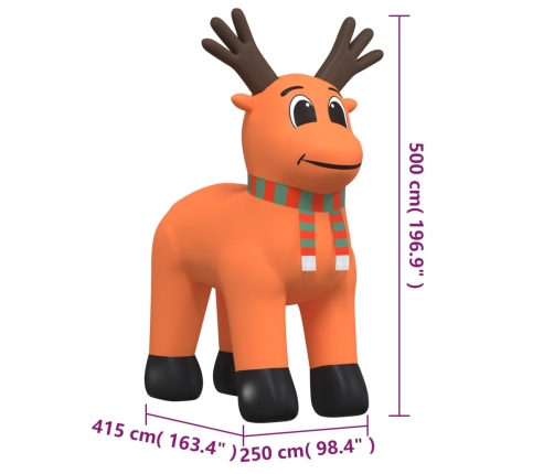 vidaXL piepūšams Ziemassvētku briedis, LED, 500 cm