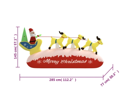 vidaXL piepūšama Ziemassvētku dekorācija, Salavecis un brieži, 145 cm