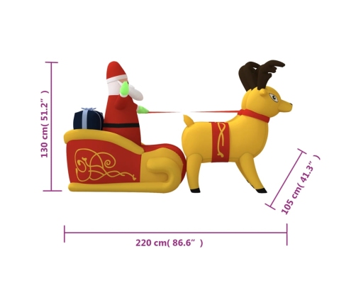 vidaXL piepūšama Ziemassvētku dekorācija, Salavecis un brieži, 130 cm