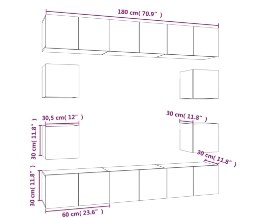 10-Daļīgs Tv Skapīšu Komplekts, Pelēka Ozola, Inženierijas Koks Vidaxl