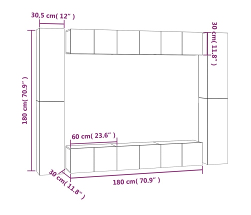 10-Daļīgs Tv Skapīšu Komplekts, Ozola Krāsa, Inženierijas Koks Vidaxl