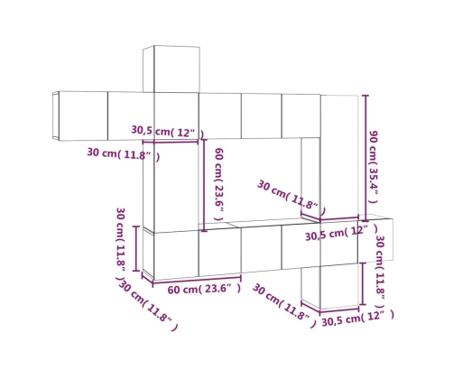 10-Daļīgs Tv Skapīšu Komplekts, Pelēka Ozola, Inženierijas Koks Vidaxl