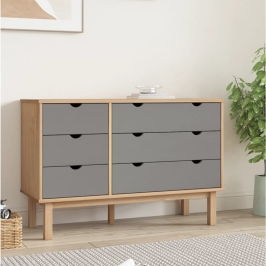 Atvilktņu Skapītis Otta, Brūns, Pelēks, 111X43X73,5 Cm, Priede Vidaxl