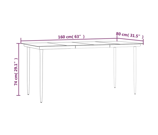 vidaXL dārza ēdamgalds, melns, 160x80x74 cm, tērauds un rūdīts stikls