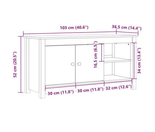 vidaXL TV skapītis, balts, 103x36,5x52 cm, priedes masīvkoks