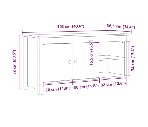 vidaXL TV skapītis, medus brūns, 103x36,5x52 cm, priedes masīvkoks