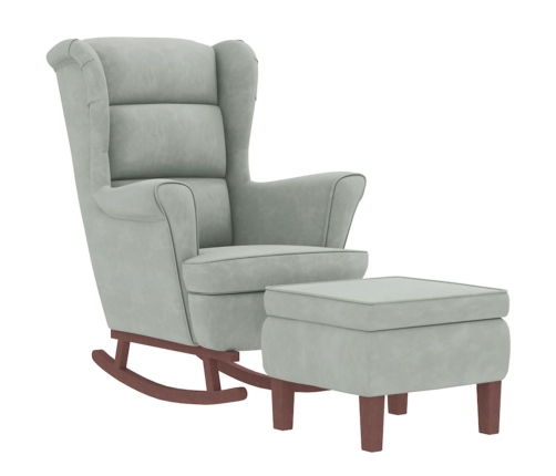 vidaXL šūpuļkrēsls ar kājsoliņu, koka kājas, gaiši pelēks samts