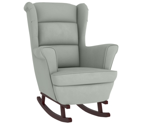 vidaXL šūpuļkrēsls ar kājsoliņu, koka kājas, gaiši pelēks samts