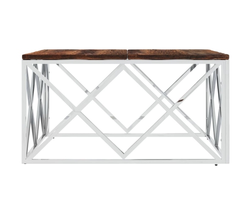 vidaXL kafijas galdiņš, nerūsējošs tērauds, pārstrādāts masīvkoks