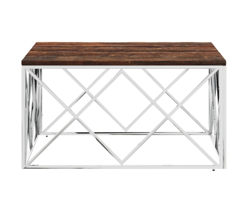 vidaXL kafijas galdiņš, nerūsējošs tērauds, pārstrādāts masīvkoks