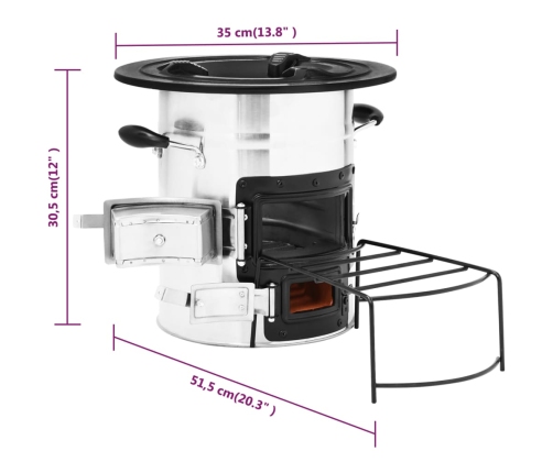 vidaXL kempinga malkas plīts, sudraba krāsā, 51,5x35x30,5 cm, tērauds