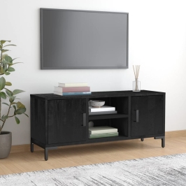 Tv Plaukts, Melns, 110X35X48 Cm, Priedes Masīvkoks Vidaxl