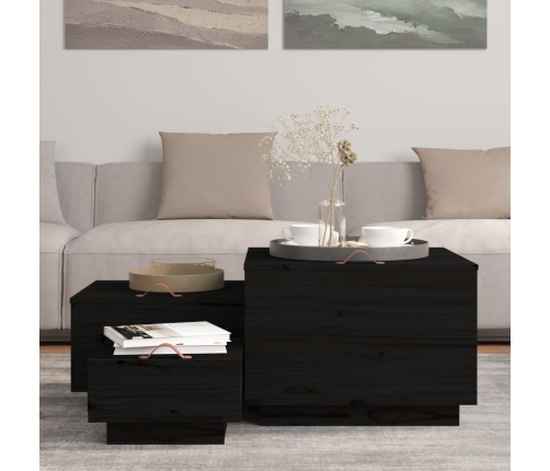 vidaXL uzglabāšanas kastes ar vākiem, 3 gab., melns priedes masīvkoks