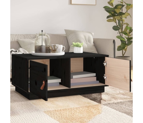 vidaXL kafijas galdiņš, melns, 80x50x35 cm, priedes masīvkoks