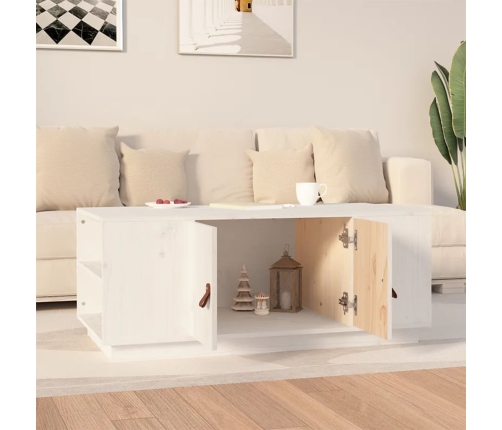 vidaXL kafijas galdiņš, balts, 100x50x41 cm, priedes masīvkoks