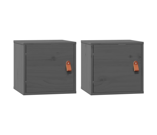 vidaXL sienas skapīši, 2 gb., pelēki, 31,5x30x30 cm, priedes masīvkoks