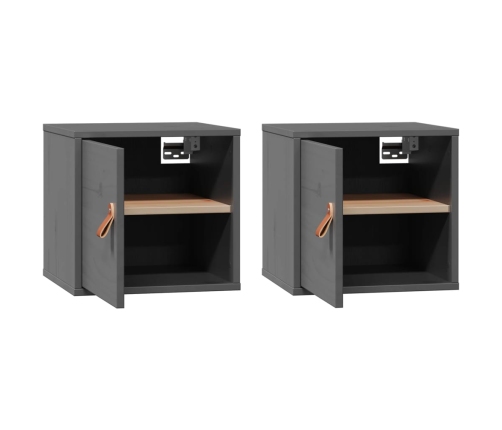 vidaXL sienas skapīši, 2 gb., pelēki, 31,5x30x30 cm, priedes masīvkoks