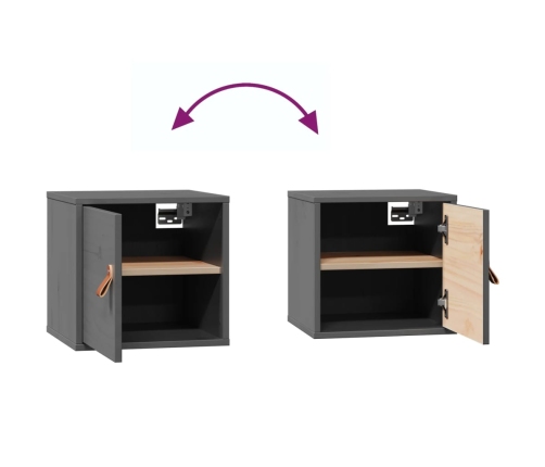 vidaXL sienas skapīši, 2 gb., pelēki, 31,5x30x30 cm, priedes masīvkoks