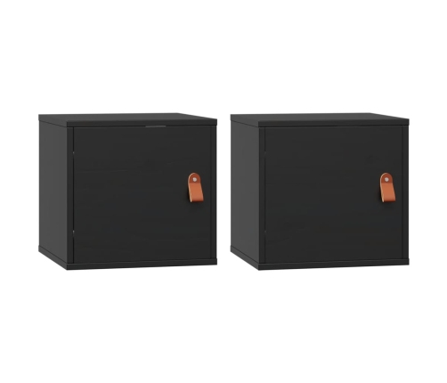 vidaXL sienas skapīši, 2 gab., melni, 31,5x30x30 cm, priedes masīvkoks