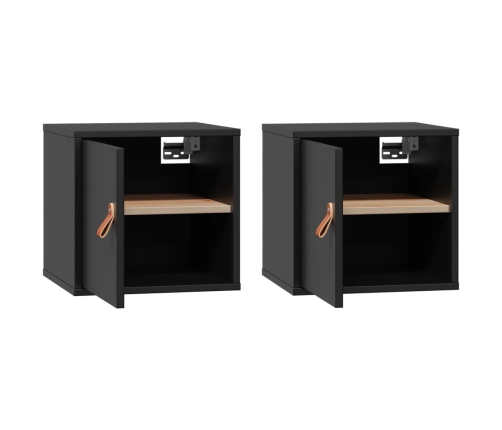vidaXL sienas skapīši, 2 gab., melni, 31,5x30x30 cm, priedes masīvkoks