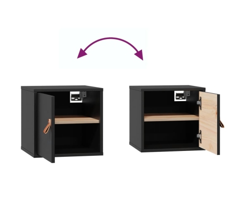 vidaXL sienas skapīši, 2 gab., melni, 31,5x30x30 cm, priedes masīvkoks