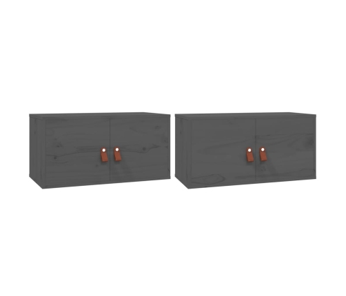 vidaXL sienas skapīši, 2 gab., pelēki, 60x30x30 cm, priedes masīvkoks