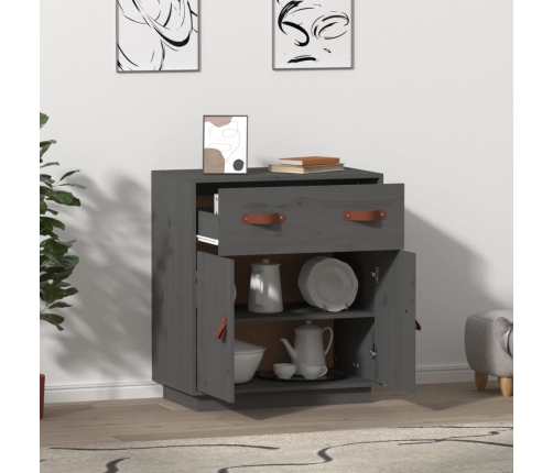 vidaXL kumode, pelēka, 65,5x40x75 cm, priedes masīvkoks