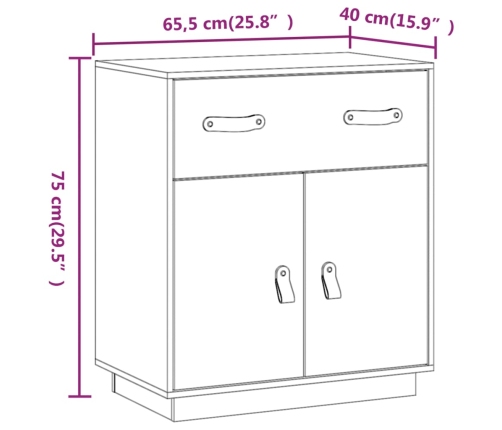 vidaXL kumode, pelēka, 65,5x40x75 cm, priedes masīvkoks