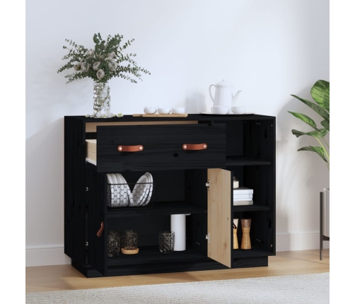 vidaXL kumode, melna, 98,5x40x75 cm, priedes masīvkoks