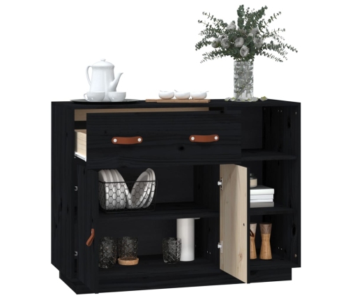 vidaXL kumode, melna, 98,5x40x75 cm, priedes masīvkoks