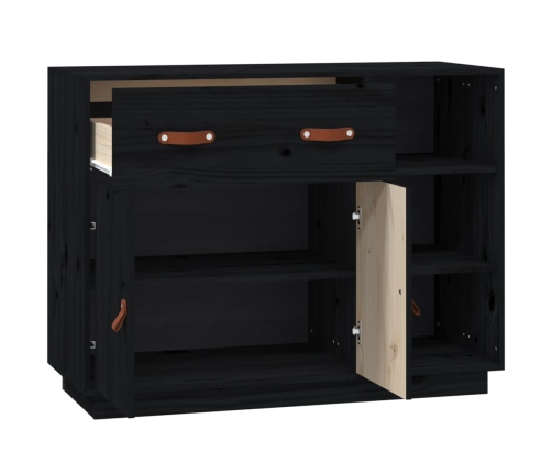 vidaXL kumode, melna, 98,5x40x75 cm, priedes masīvkoks