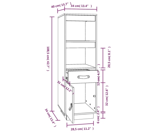 vidaXL augstais skapītis, brūns, 34x40x108,5 cm, priedes masīvkoks