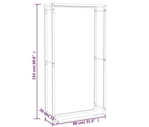 vidaXL malkas uzglabāšanas statīvs, matēti melns, 80x28x154cm, tērauds