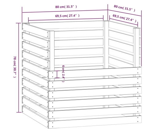vidaXL komposta kaste, pelēka, 80x80x78 cm, priedes masīvkoks