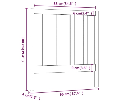 vidaXL gultas galvgalis, balts, 95x4x100 cm, priedes masīvkoks