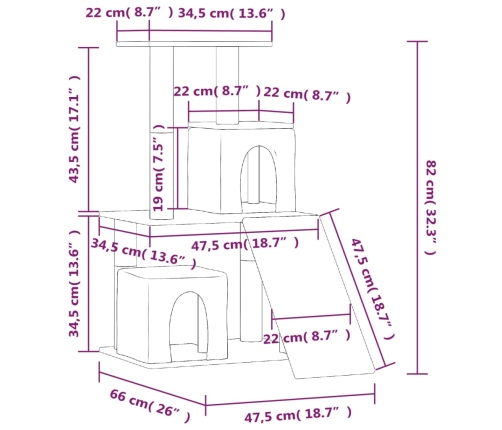 vidaXL kaķu māja ar sizala stabiem nagu asināšanai, 82 cm, pelēka