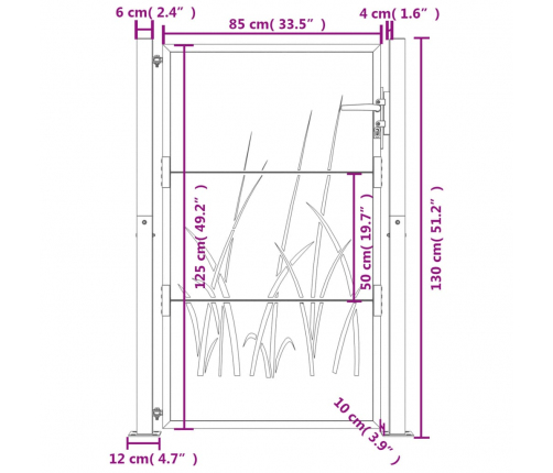 vidaXL dārza vārti, 105x130 cm, tērauds ar rūsas efektu, zāles dizains