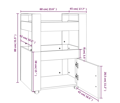 Virtuves Ratiņi, Betona Pelēki, 60X45X80 Cm, Inženierijas Koks Vidaxl