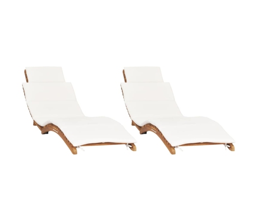 vidaXL sauļošanās zviļņi ar matračiem, 2 gab., masīvs tīkkoks