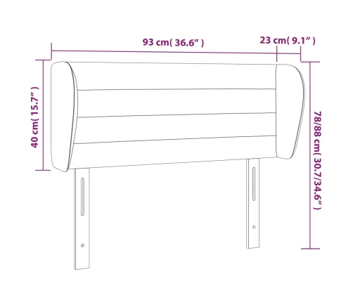 vidaXL galvgalis ar malām, melns samts, 93x23x78/88 cm