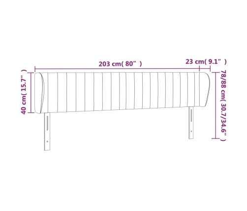 vidaXL galvgalis ar malām, 203x23x78/88 cm, zils audums