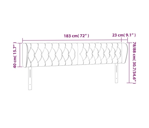 vidaXL galvgalis ar malām, melns samts, 183x23x78/88 cm